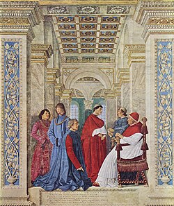 Fresco de Melozzo da Forlì que muestra al papa Sixto IV nombrando a Bartolomeo Platina