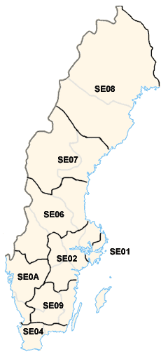 Mapa de las regiones NUTS de Suecia