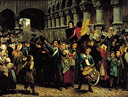Charles Rogier a la cabeza de los voluntarios de Lieja en 1830, pintura de Charles Soubre
