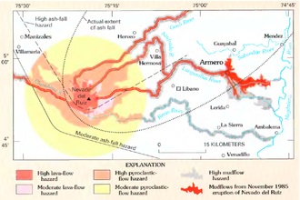 Mapa de peligro de lahares del Nevado del Ruiz