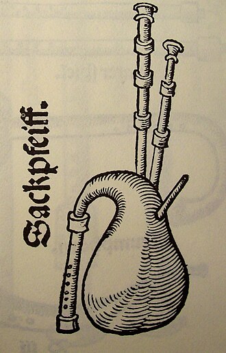 Representación histórica de una gaita en la obra Musica Instrumentalis Deudsch de Martin Agricola, 1529.