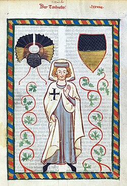 Tannhäuser con hábito teutónico en el Codex Manesse
