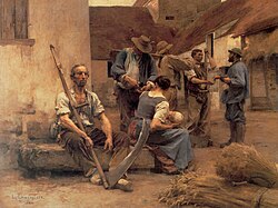 Pintura que muestra a campesinos descansando tras la jornada de siega.
