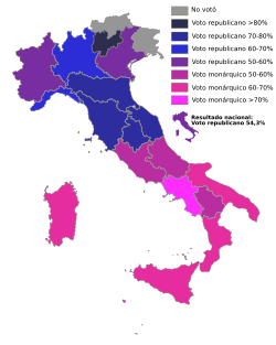 Tabla estadística oficial con los resultados globales del referéndum institucional de Italia de 1946