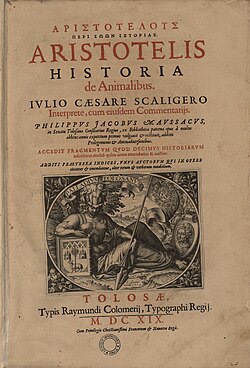 Edición impresa de 1619 de la Historia animalium