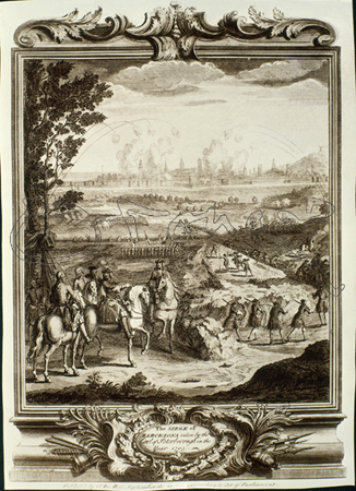 Representación cartográfica y datos históricos de la Batalla de Montjuic en 1705.