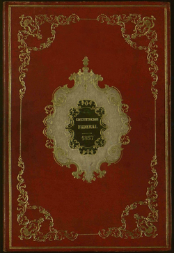 Portada original de la Constitución Federal de los Estados Unidos Mexicanos de 1857.