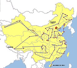 Mapa detallado del trayecto previsto de la antorcha olímpica dentro de China