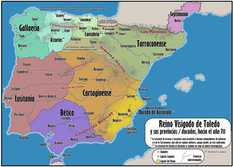 Mapa del reino visigodo antes de la conquista