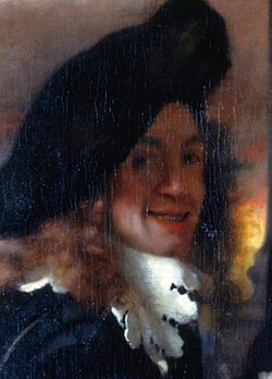 Detalle de la pintura La alcahueta con posible autorretrato de Vermeer