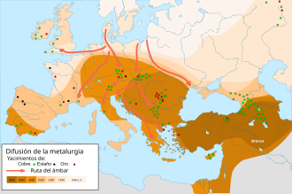 Mapa de la difusión metalúrgica durante el Bronce Antiguo