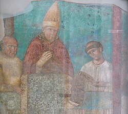 Fresco medieval que representa la promulgación del primer año Santo