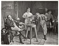 Ilustración histórica de una demostración con el espectroscopio