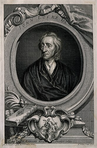 Grabado histórico en blanco y negro de John Locke