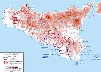 Mapa de operaciones en Sicilia durante la invasión aliada