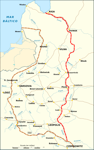 Mapa de la Gran retirada rusa