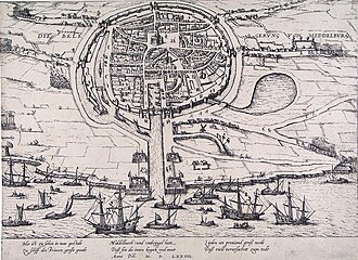 Mapa histórico del asedio de Middelburg por Frans Hogenberg