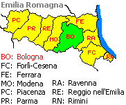 Localización de la provincia de Bolonia en la Región Emilia Romaña