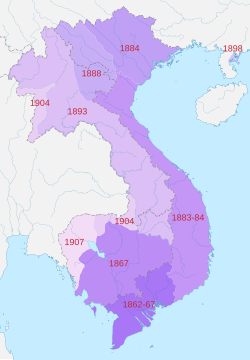 Mapa histórico con las anexiones territoriales de Indochina