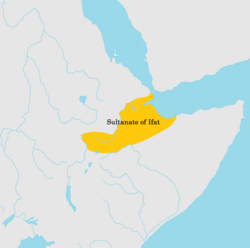 Mapa histórico que muestra Yibuti como parte del Sultanato de Ifat en el Siglo XIV