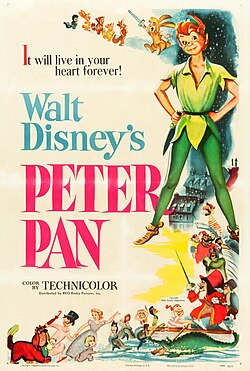 Cartel publicitario original de la película Peter Pan de 1953