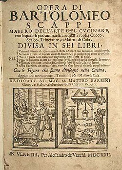 Portada de la obra Opera di Bartolomeo Scappi Mastro dell'Arte del Cucinare, Venecia, 1622