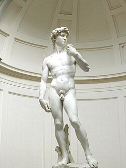 Escultura original del David de Miguel Ángel expuesta en la Galería de la Academia