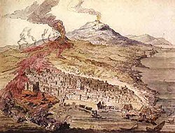 Dibujo histórico de la erupción de 1669