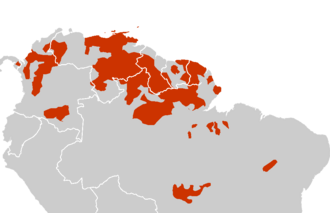 Mapa de la extensión de las lenguas caribes en Sudamérica