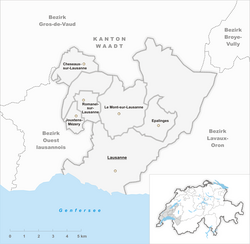 Mapa del nuevo distrito de Lausana tras la reorganización territorial