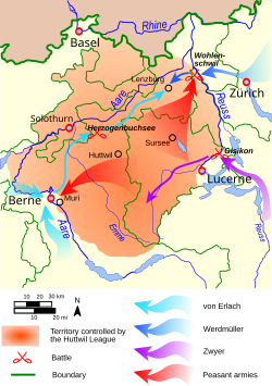 Mapa de las operaciones militares de la guerra campesina suiza
