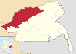 Mapa del departamento de Guainía indicando a Barrancominas