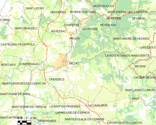 Plano cartográfico de la comuna de Millau
