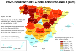Mapa de distribución de la población mayor de 65 años
