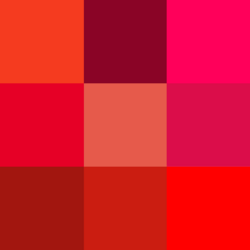 Mosaico de diferentes tonalidades de rojo como tomate, vino, fucsia, coral y carmín