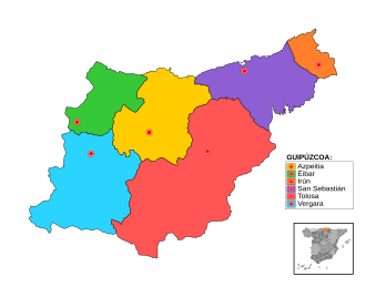 Extensión del partido judicial de Éibar respecto a la provincia de Guipúzcoa