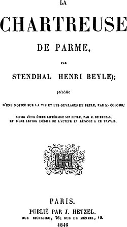 Portada o representación alusiva a La cartuja de Parma en su edición de 1846.