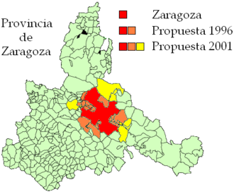 Localización del área metropolitana de Zaragoza en la provincia de Zaragoza