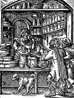 Grabado alemán de una farmacia fechado en el año 1568.