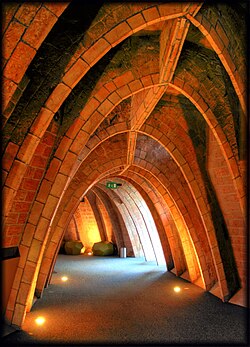 Estructura de arcos catenarios en el desván de la Casa Milà