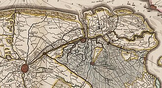 Mapa histórico de 1635 que muestra el terreno circundante a Brujas