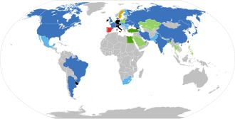 Mapa del estado de la política nuclear actual en el mundo.