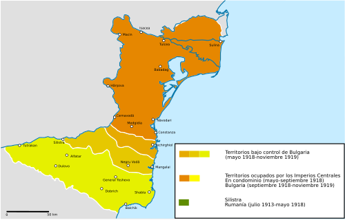 Mapa de las modificaciones territoriales en Dobrudja