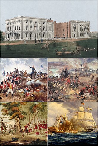 Collage histórico de eventos y figuras de la guerra de 1812