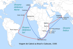 Ruta del viaje de Cabral de Portugal a la India en 1500
