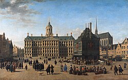 Plaza Dam en Ámsterdam, 1660, óleo sobre lienzo