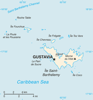 Mapa de ubicación de Gustavia en la isla de San Bartolomé