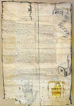 Documento histórico del Ashtiname de Mahoma