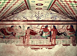Frescos de la tumba de los Leopardos en Tarquinia