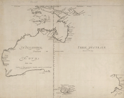 Mapa histórico de Nueva Holanda basado en los trabajos de Joan Blaeu.